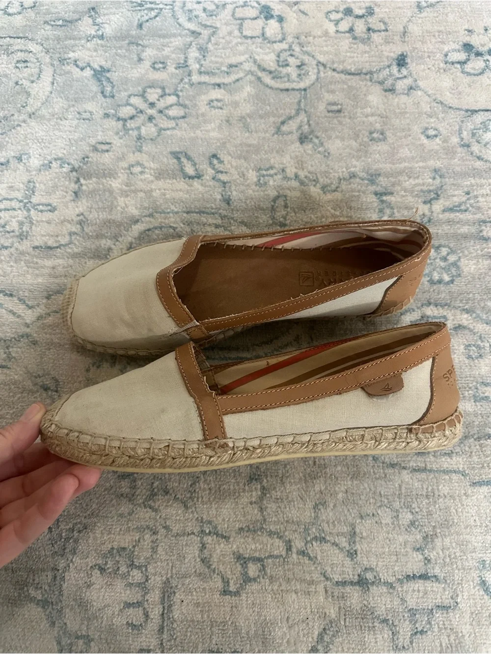 Sperry Top-Sider Espadrille Flats Women’s 8.5 Cream Tan Canvas Leather
